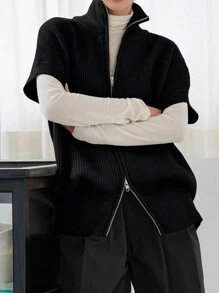 Dazy-Less Women's Casual Solid Color Batwing Sleeve Sweater Vest, Autumn/Winter