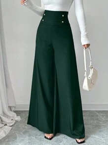 Firerie Women's High Waist Slimming Wide Leg Black Pants, Office Commute Elegance - Dark Green - View 4