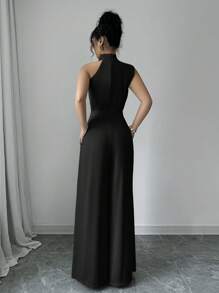 Firerie Mono de pierna ancha sin mangas con cuello de tortuga color albaricoque para mujer - Negro - Ver 2