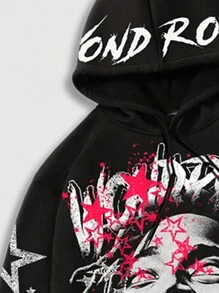 ROMWE MEN Street Life 2 件套男士街头印花运动衫和运动裤两件套，适合日常穿着，春夏季