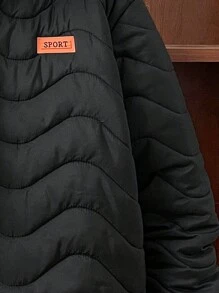 SHEIN Leap Crew Tween Boy Casual Loose Hooded Padded Coat Suitable For Commuting, School, Daily Casual Wear, Sport, Fit For Autumn & Winter Seasons - Black - View 3