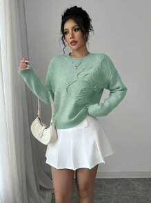 Elenzga 女士圆领印花纯色套头毛衣针织衫秋冬毛衣 - 薄荷綠 - 查看 3