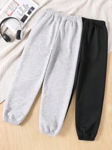 Pantalón de chándal con cintura elástica y forro térmico para niñas preadolescentes, color básico negro y gris, para otoño/invierno