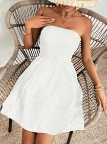 Breezaya Abito senza spalline a tinta unita con arricciatura, adatto per la primavera/estate, per vacanze e outfit da spiaggia per le donne