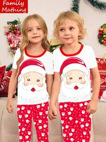 Bộ đồ ngủ gồm 2 chiếc áo thun tay ngắn vừa vặn họa tiết ông già Noel cho bé trai và quần dài - Đỏ và trắng - Xem 3