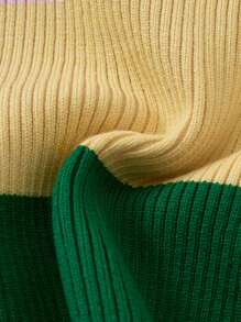 PrepCrw Young Girl Round Neck Long Sleeve Solid Color Patchwork Minimalist Casual Top - Multicolor - View 4