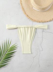 Swim Vcay Summer Beach Women Solid Color Ruched Bikini Bottoms - Beige - View 4