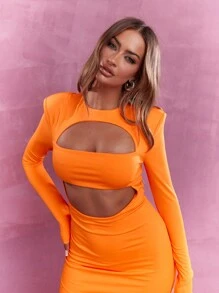 MISSGUIDED 露肩加厚長袖緊身迷你連身裙 - 珊瑚橙 - 查看 3