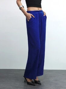 Maija Damen einfarbige Jacquard Gerade Bein Taschen Lässig Hose, locker sitzend für den Berufsalltag, Herbst/Winter - Königsblau - Übersicht 7