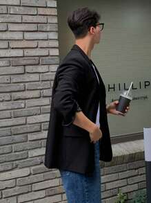 DAZY Men's Black Casual All-Match Versatile Suit Jacket For Going Out Fall,Winter Buisness Attire