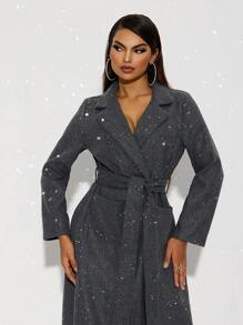 SHEIN SXY Thick Grey Long Sleeve Coat, Autumn/Winter - Grey - View 4