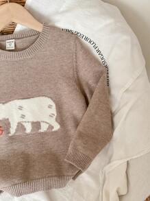 SHEIN Boy's Round Neck Long Sleeve Top With Print Detail, Casual Everyday Wear - Khaki - View 4