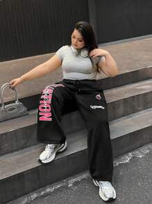 SHEIN EZwear Plus Size Loose Rabbit Print Jogger Pants, Casual Wear For Autumn/Winter
