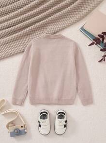 PrepCrw 小男孩卡通狗印花圆领长袖毛衣，秋冬 - 杏色 - 查看 2