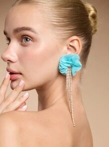 SHEIN SXY 时尚优雅钻石水晶流苏花卉耳坠