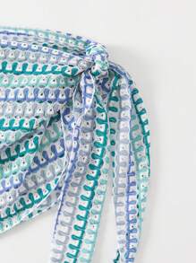 Women Summer Beach Semi-Sheer Textured Tie-Up Cover Up - Multicolor - View 5