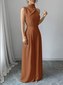 Firerie 女士杏色高领无袖阔腿连体裤 - 棕色 - 查看 5