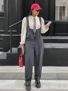 Calvaya 2pcs/Set Casual Commuting Stripe Patchwork Outfit For Older Women