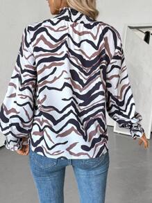 SHEIN Clasi Women's Stand Collar Long Sleeve Allover Print Minimal Casual Top, For Everyday Wear