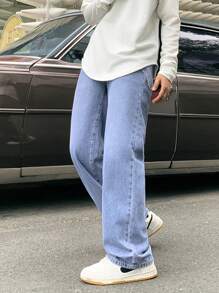 SHEIN Teenager Jungen Lässige Mode Blaue Loose und Komfortable Jungen Jeans für Alltagskleidung und Herbstkleidung