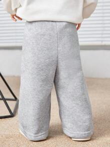 SHEIN Baby Boys Letter Printed Thermal Lined Sweatpants, Casual & Loose Fit, Suitable For Commuting, School, Travel, Daily Wear & Sports, Autumn/Winter