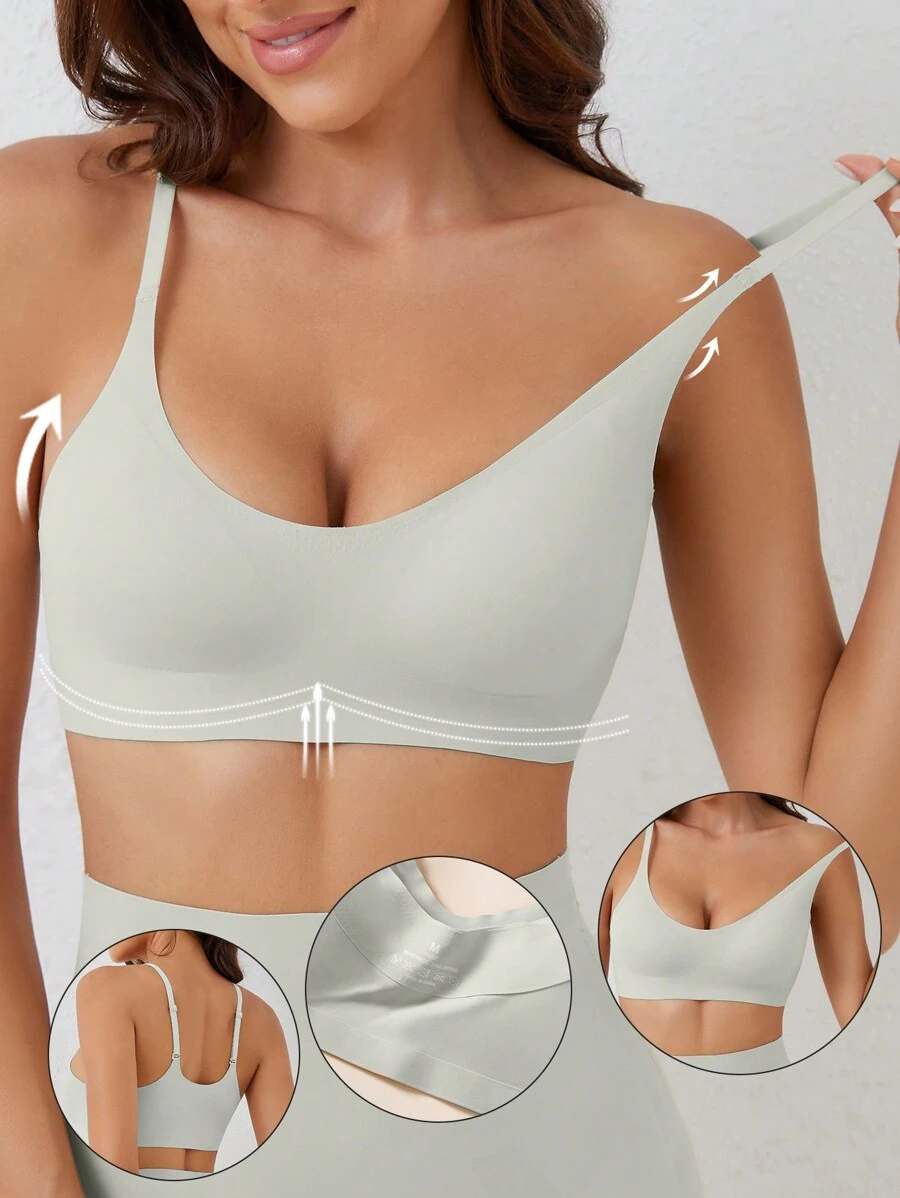 Ocili 女士简约纯色无缝隐形胸罩 - 灰色 - 查看 1