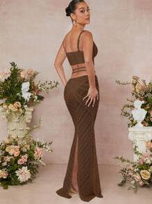 L'Amorae Lace Crop Top & Mermaid Hem Skirt Two Pieces Set