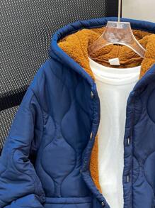 SHEIN Leap Crew 男童休闲宽松保暖连帽外套，适合秋冬季通勤、上学、日常休闲和运动穿着。 - 寶藍色 - 查看 5