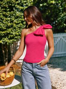 KARISMINA Elegant Summer One Shoulder Bow Detail Going Out Top For Women,Vacation Outfits For Women,Vacation Outfits Woman,Summer Outfits For Women,Cute Summer Top