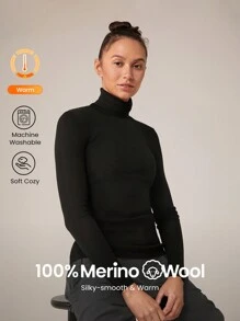 GLOWMODE Merino Wool Slim Fit High Neck Long-Sleeve Turtleneck Sweater Daily Casual Machine Washable - Black - View 1
