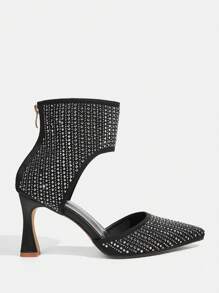 CUCCOO TILAWA Crystal Embellished Pointed Toe Hollow Out High Heel Sandals Valentine's Day - Black - View 3