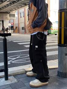 DAZY Men's Cargo Pants With Large Pockets And Patch Decoration - Black - View 6