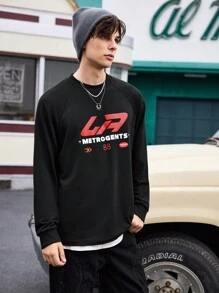 Manfinity Sport Corelite Męska koszulka sportowa z nadrukiem w kształcie litery, okrągłym dekoltem i długim rękawem, minimalistyczny design