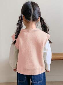 DAZY Girls Round Neck Sweater Vest - Pink - View 2