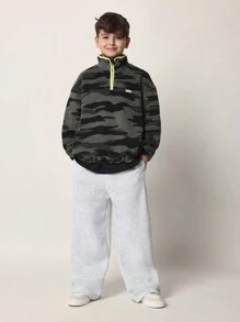 SUMWON Fluffy Sherpa Half Zip Pullover Youth Sweatshirt Casual Winter Autumn Outdoor Leisure Camo Pattern Cozy Warm Soft Boys - Army Green - View 4