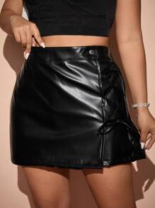 Allurite Plus Size Solid Color Drawstring Design High Waist Shorts - Black - View 3