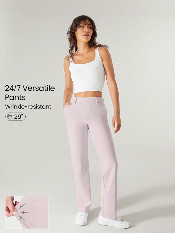GLOWMODE 29" Versatile Wrinkle-Resistant Stretchy Straight Leg High-Waist Work Pants With Side Pockets Daily Casual Office