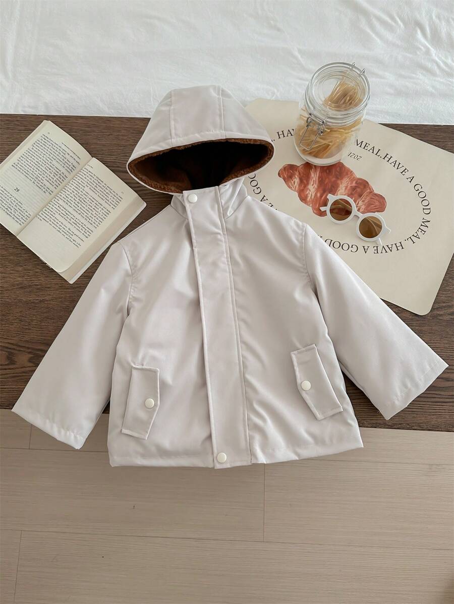 Blossori Stilvolle Kapuzenjacke aus Baumwolle für Kleine Jungen, Slim Fit mit Reißverschluss, elegante beige Farbe, Herbst/Winter - Beige - Übersicht 1
