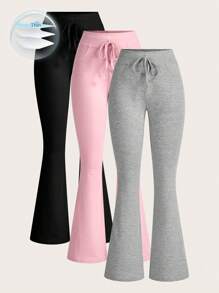 SHEIN EZwear 3 件装 女士纯色简约抽绳喇叭运动裤 - 彩色 - 查看 1