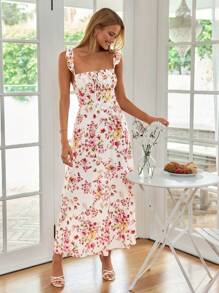 SHEIN VCAY Elegant Lace Up Backless Ruffle Armhole Split Thigh Dress - Multicolor - View 6