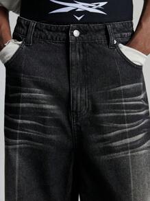 NEON BLANC Men's Loose Casual Street Style Long Denim Jeans - Black - View 4