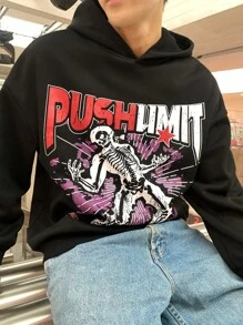 Manfinity Dauomo Men's Casual Skull & Letter Print Hoodie Sweatshirt For Autumn - Black - View 5
