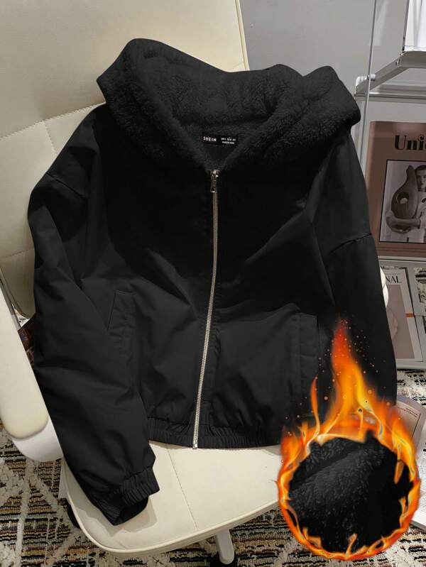 Comfortcana Women Thickened Thermal Lined Short Hooded Jacket, Autumn/Winter'