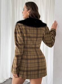 SHEIN Essnce Plus Size Women's Fashionable Casual Commuting Elegant Business Christmas Clothes Winter Clothes For Women Business Casual Woman Going Out Tops Women Vintage Winter Clothes Women Office Wear Women Winter Coat Coats For Women Winter Old Money Style Women Vintage Clothes Women Fluffy Coat Women Stitching False Collar Plaid Waist Coat