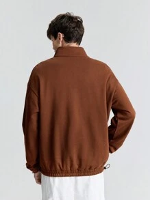 Ontre Men's Spring Brown Solid Color Front Zipper Long Sleeve Casual Pullover Hoodie, Minimalist Style, Versatile For Casual, New Year Holiday, Parties, Daily Commuting - Brown - View 2