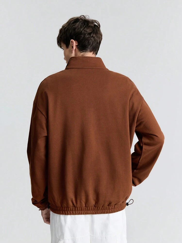 Men's Coffee Brown Sweatshirt,Solid Color Front Zipper Long Sleeve Casual Pullover,Minimalist Style For Autumn,Hiking,Parties,Daily Commuting,Spring