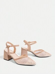 CUCCOO TILAWA Tacones altos puntiagudos sin cordones con efecto hueco y adornados con strass para mujer, de moda y casual, nueva edición de otoño/invierno