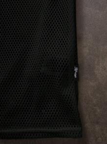 Manfinity VCAY 男士宽松网眼短长袖 T 恤，简约时尚休闲日常 - 黑色 - 查看 4