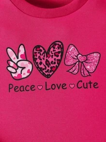 2pcs Girls Young Girl Spring Autumn Winter Casual Set, Cute Heart & English Letter Print Long Sleeve Sweatshirt + Double Layer Mesh Skirt, Suitable For Party, Holiday, Versatile