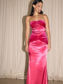 AiiRZ Bandeau Fishtail Maxi Dress With Velvet Bow Detail